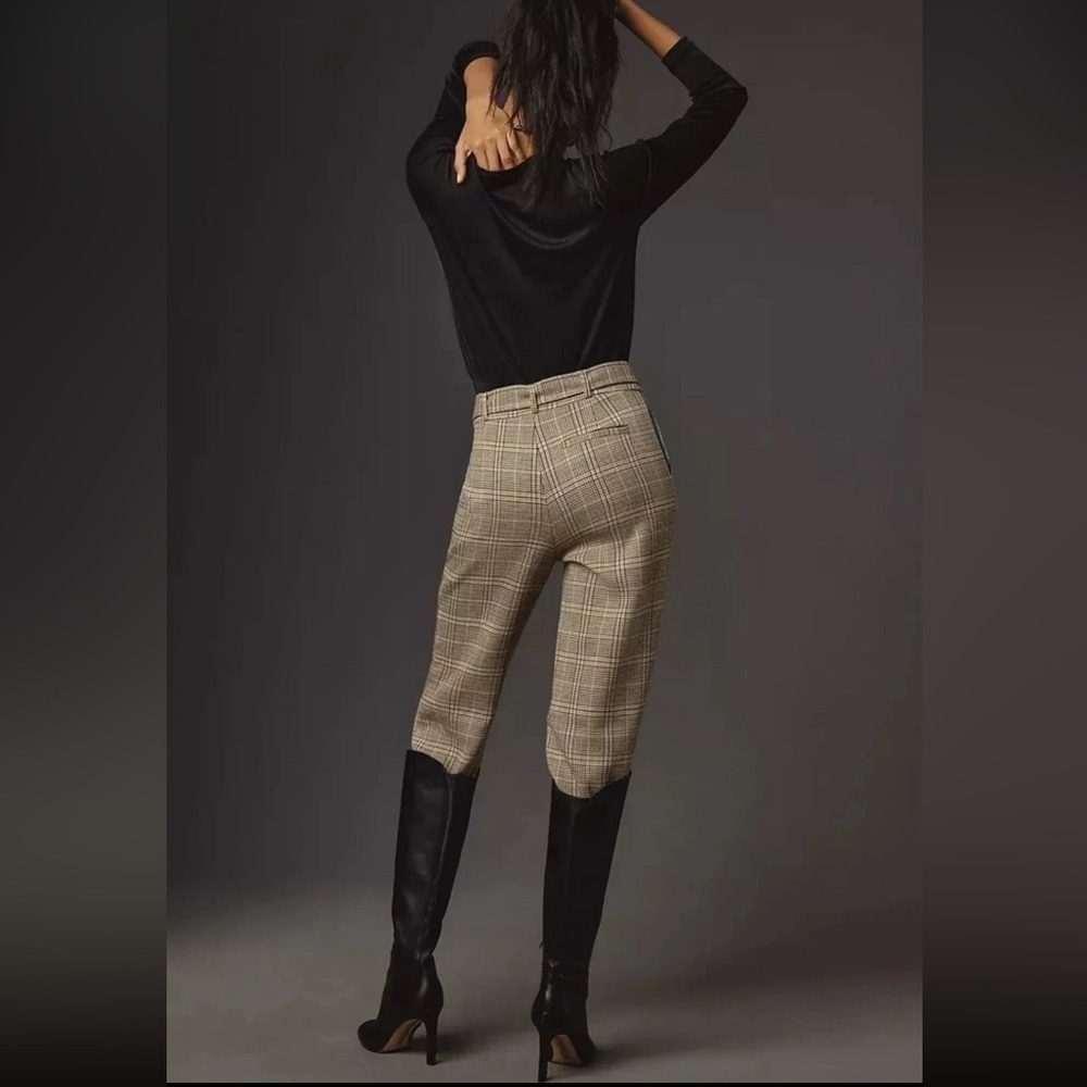 Anthropologie Maeve Boot Tuck Knit Plaid Trouser Pants with Belt size 4 preppy - Picture 2 of 15